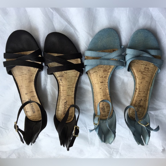 5/$20 2/$15 Bundle Of Two Pair Of Sandals Denim Blue & Black - Picture 2 of 12